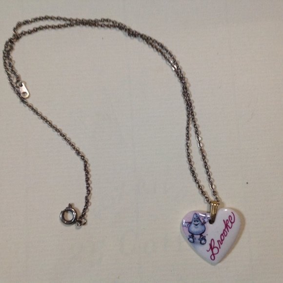 **Sale** Vintage Porcelain Heart Pendant With Name Brooke - Picture 1 of 2